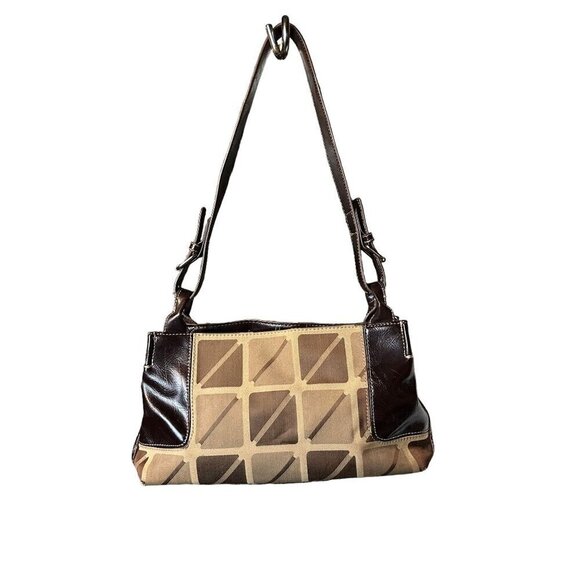 Nine & Co Leather Canvas Bag Shoulder Strap Women's Purse Brown Tan - Picture 1 of 14